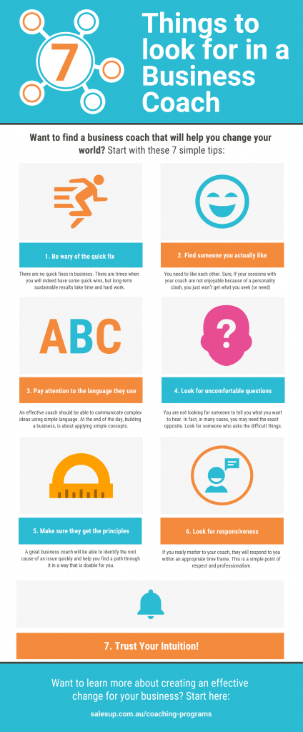 infographic on what to look for in a business coach